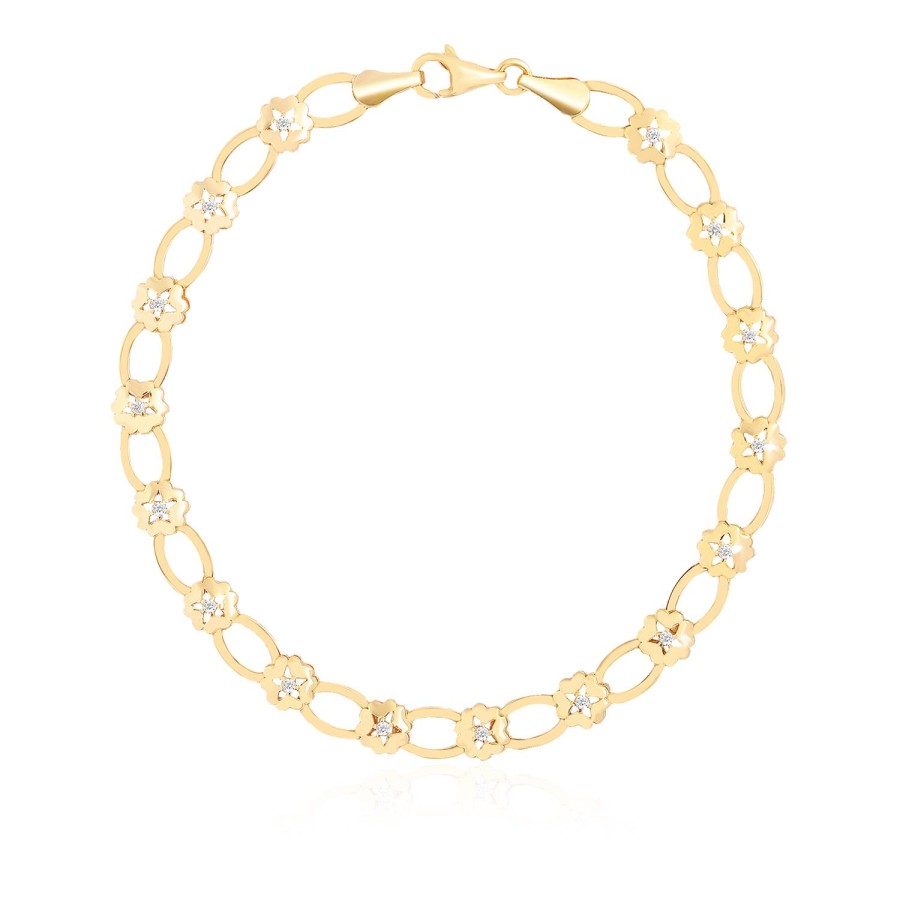 14 Ayar Sarı Altın Tasarım Taşlı Bileklik