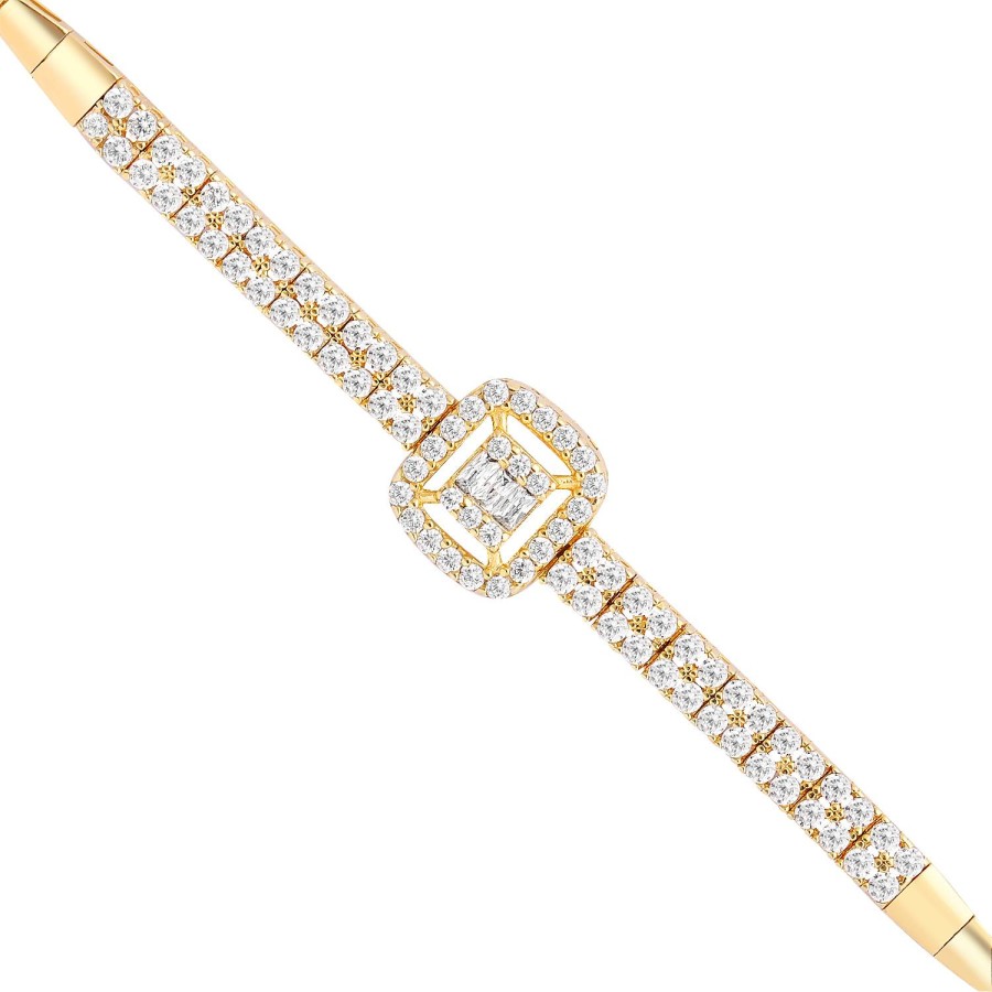 14 Ayar Sarı Altın Taşlı Baget Bileklik