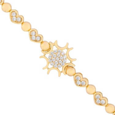 14 Ayar Sarı Altın Kalp Figürlü Taşlı Bileklik