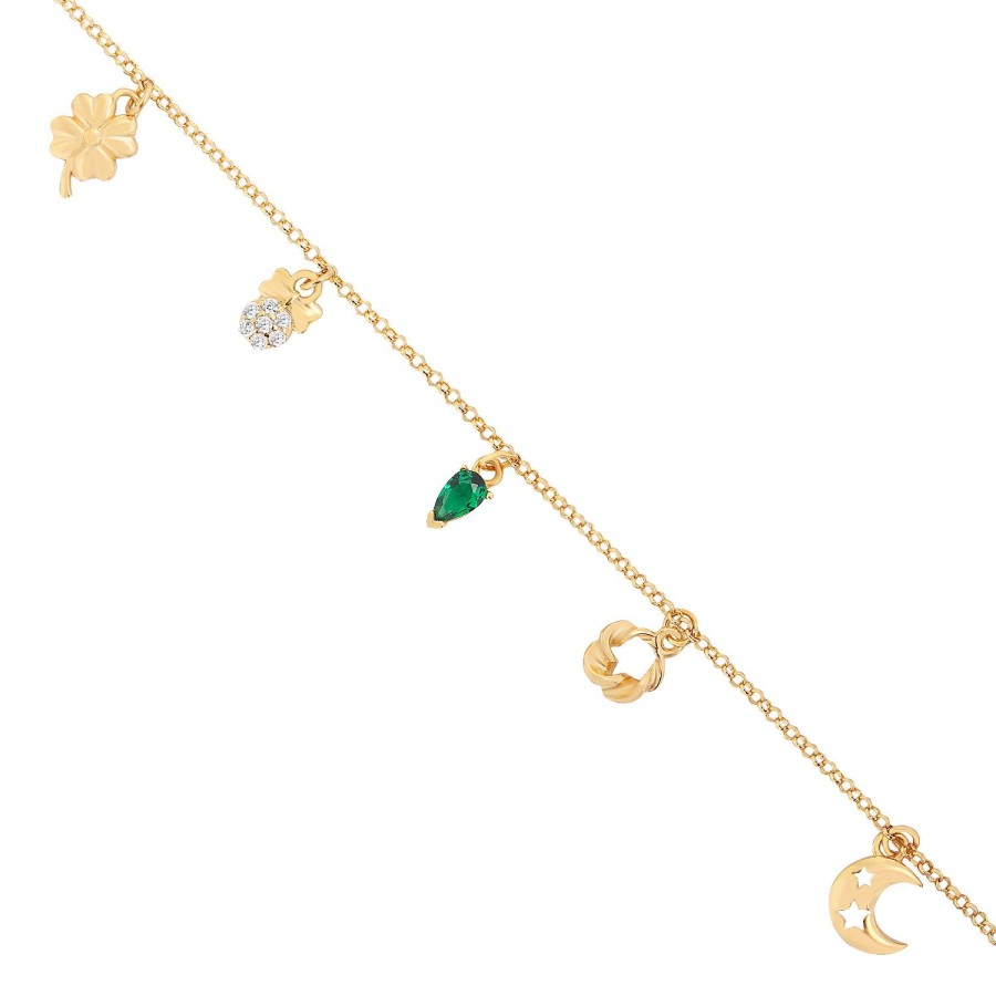 14 Ayar Sarı Altın Sallantılı Karma Figürlü Bileklik