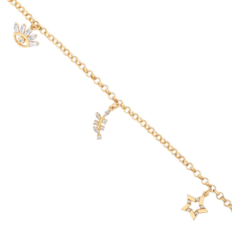 14 Ayar Sarı Altın Göz Yıldız Figürlü Taşlı Sallantılı Bileklik