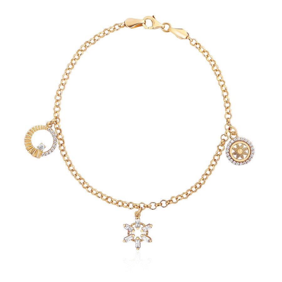 14 Ayar Sarı Altın Sallantılı Taşlı Bileklik