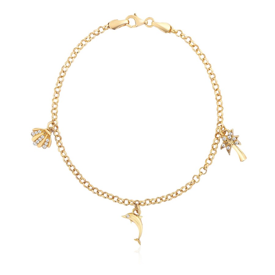 14 Ayar Sarı Altın Sallantılı Minimal Detaylı Taşlı Bileklik