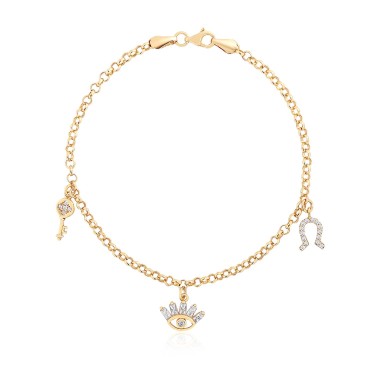 14 Ayar Sarı Altın Sallantılı Göz Figürlü Bileklik