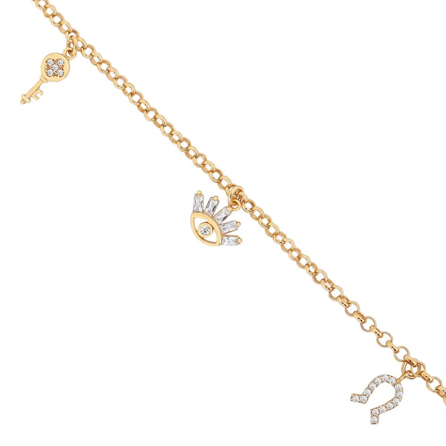 14 Ayar Sarı Altın Sallantılı Göz Figürlü Bileklik