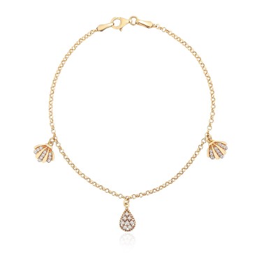 14 Ayar Sarı Altın Sallantılı Deniz Kabuğu Ve Damla Figürlü Bileklik