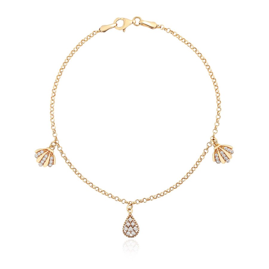 14 Ayar Sarı Altın Sallantılı Deniz Kabuğu Ve Damla Figürlü Bileklik