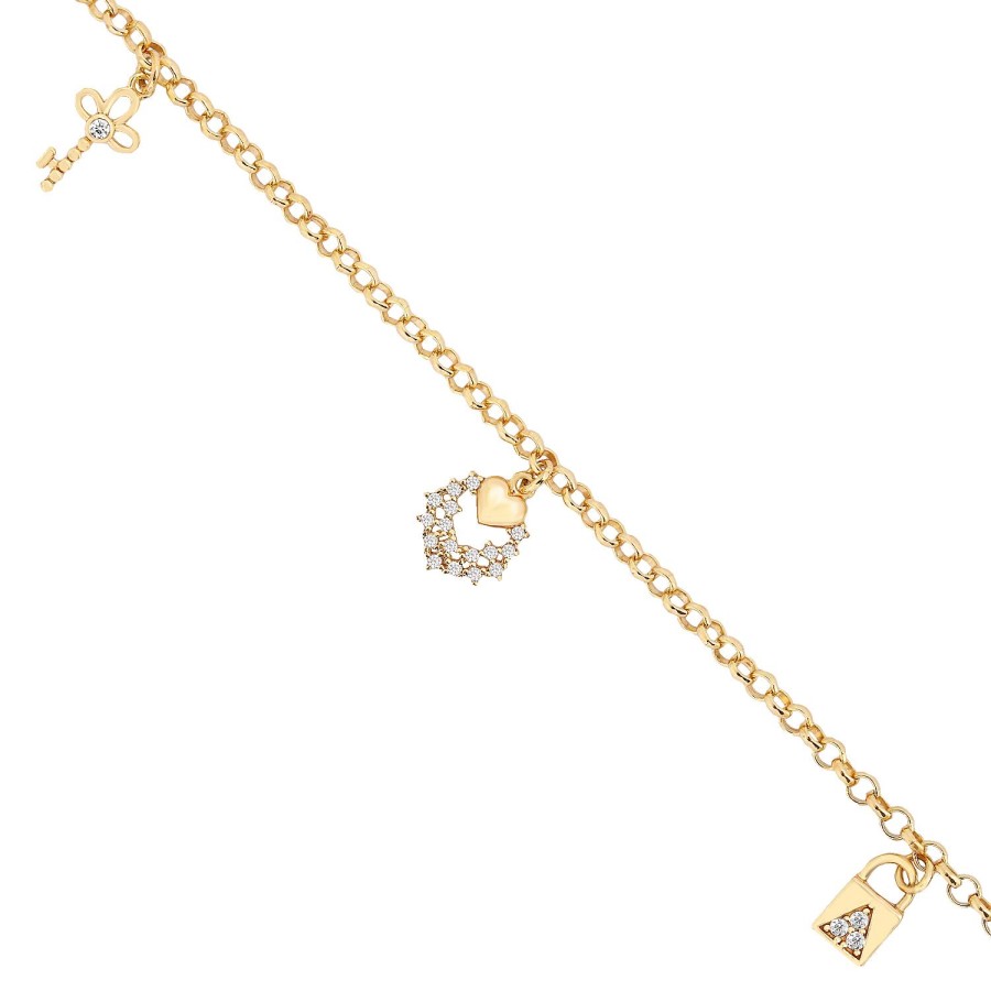 14 Ayar Sarı Altın Sallantılı Anahtar Kilit Figürlü Bileklik