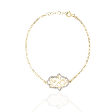 14 Ayar Sarı Altın Fatma Ana Eli Taşlı Bileklik