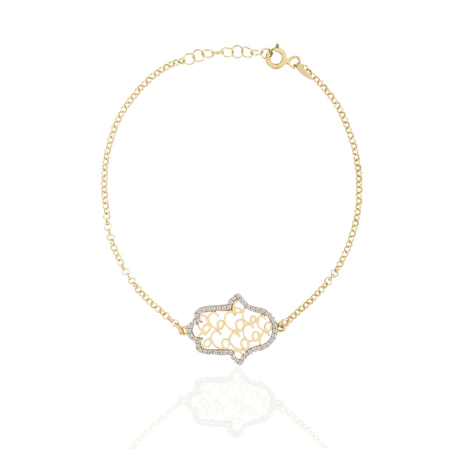 14 Ayar Sarı Altın Fatma Ana Eli Taşlı Bileklik