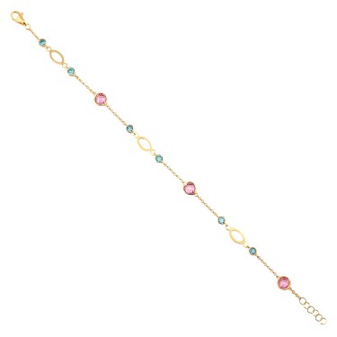 14 Ayar Sarı Altın Mavi Ve Pembe Taşlı Bileklik