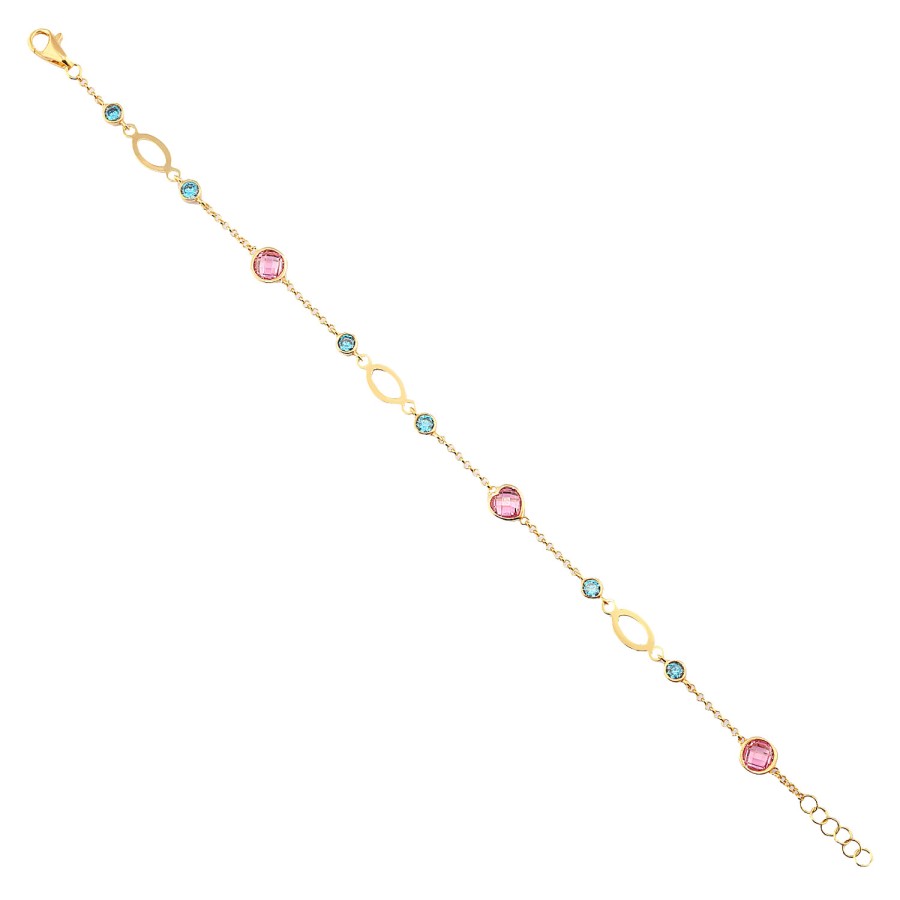 14 Ayar Sarı Altın Pembe ve Mavi Taşlı Bileklik