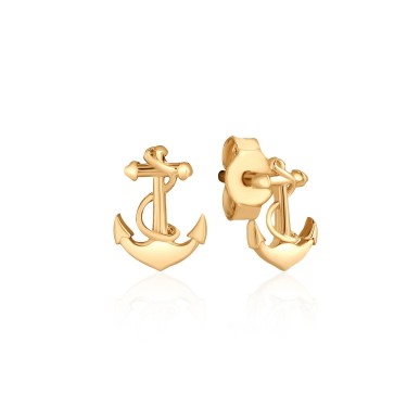 14 Ayar Sarı Altın Çapa Figürlü Taşsız Küpe