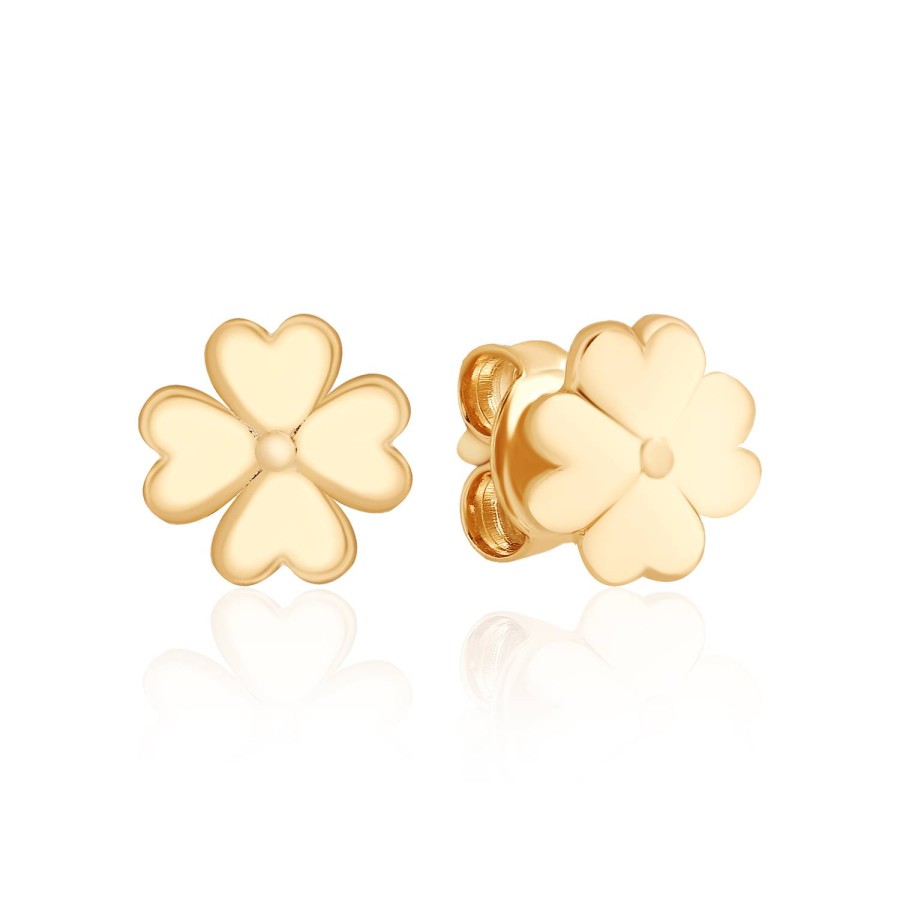 14 Ayar Sarı Altın Yonca Figürlü Taşsız Küpe