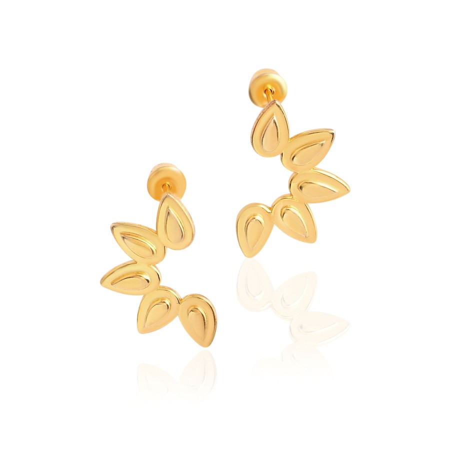 14 Ayar Sarı Altın Çiçek Figürlü Özel Tasarım Küpe