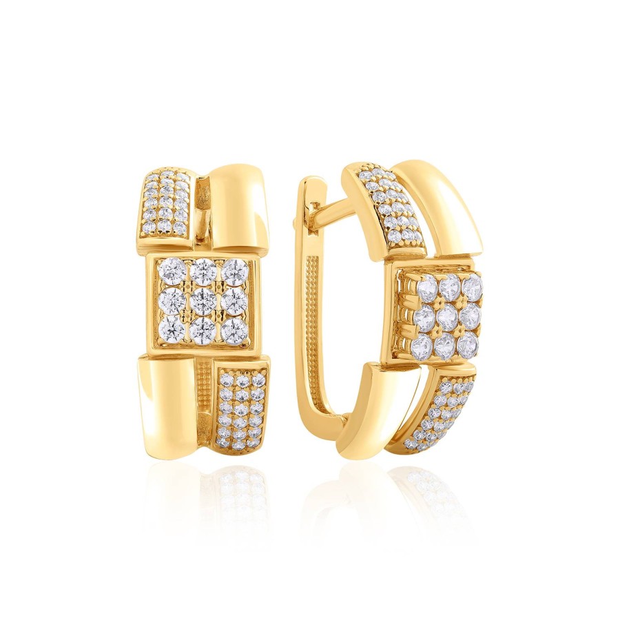 14 Ayar Sarı Altın Tasarım Taşlı Küpe