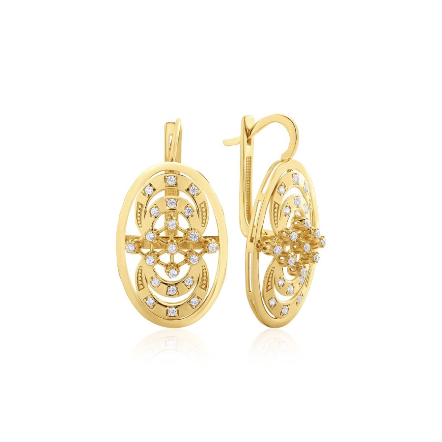 14 Ayar Sarı Altın Taşlı Tasarım Küpe