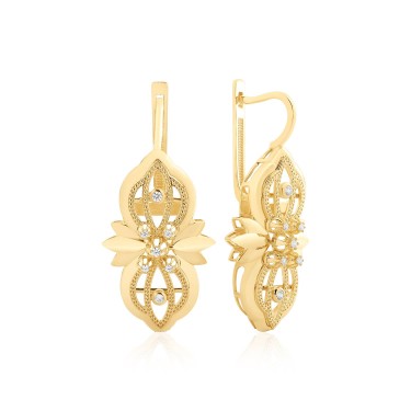 14 Ayar Sarı Altın Özel Tasarım Taşlı Küpe