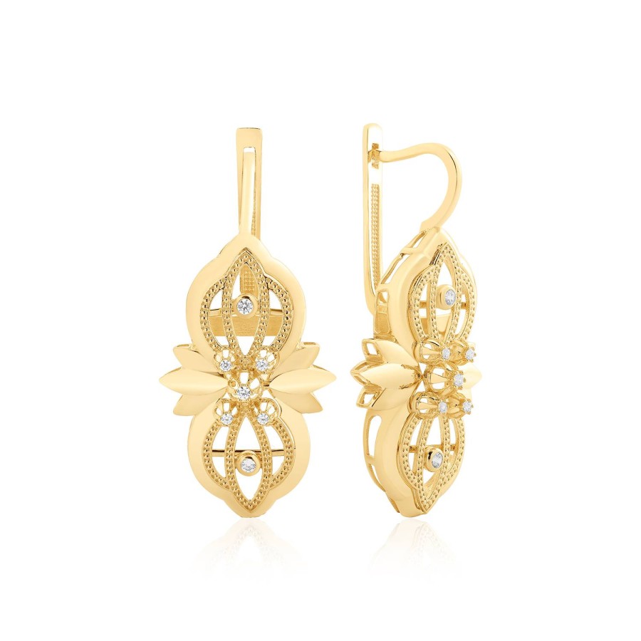 14 Ayar Sarı Altın Özel Tasarım Taşlı Küpe