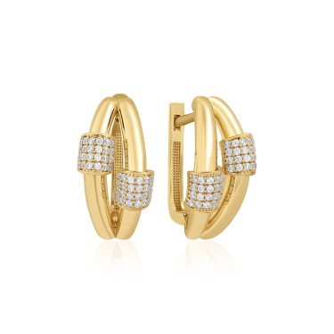 14 Ayar Sarı Altın Taşlı Bar Küpe