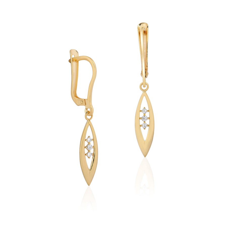 14 Ayar Sarı Altın Modern Taşlı Küpe