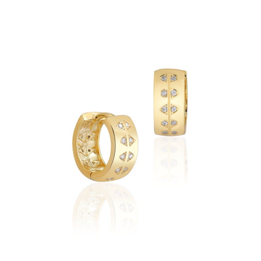 14 Ayar Sarı Altın Taşlı Küpe