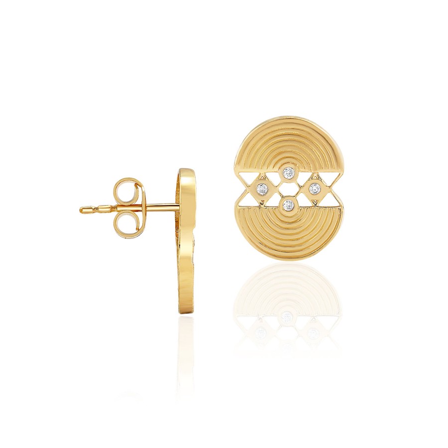 14 Ayar Sarı Altın Tasarım Taşlı Pimli Küpe