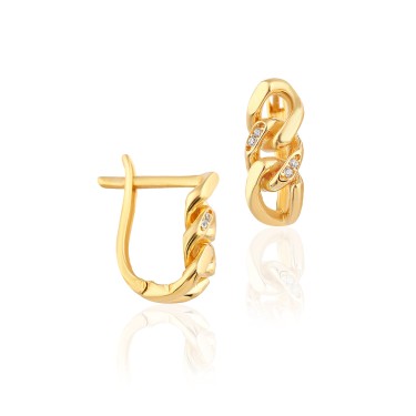 14 Ayar Sarı Altın Zincir Figürlü Taşlı Küpe