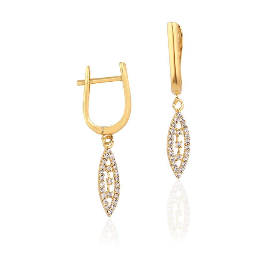 14 Ayar Sarı Altın Taşlı Küpe