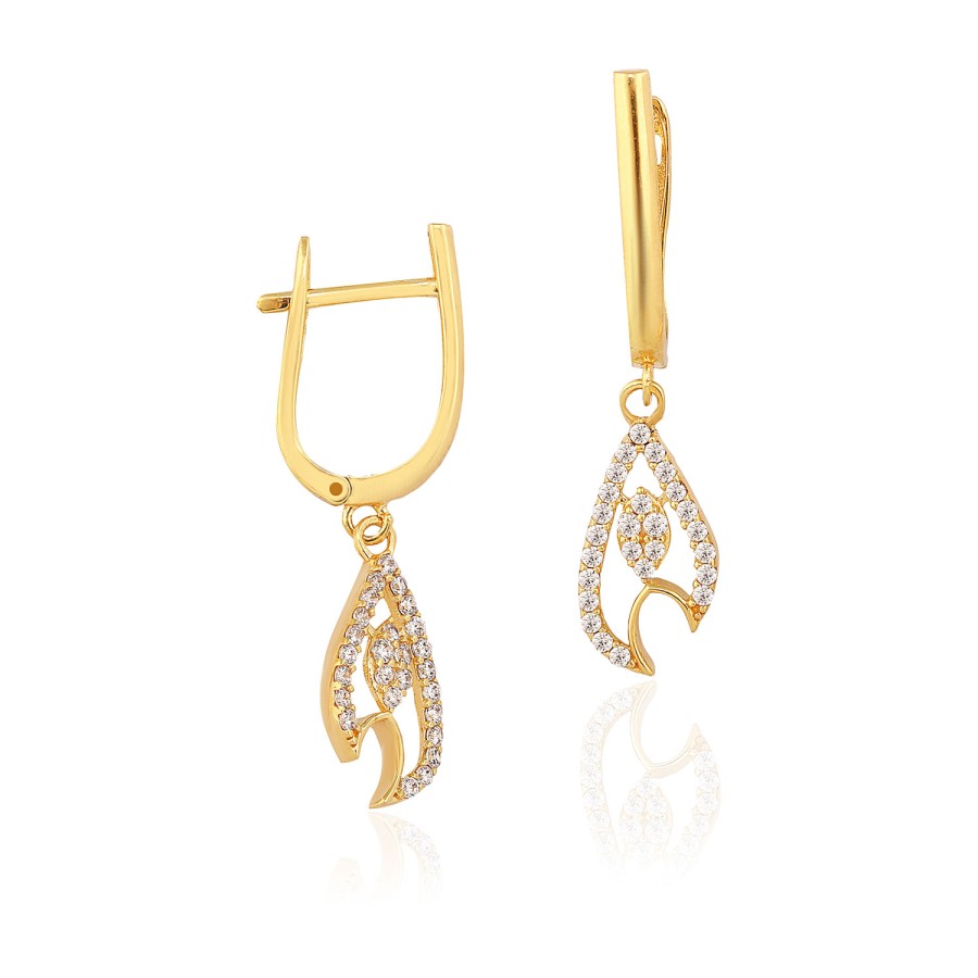 14 Ayar Sarı Altın Tasarım Taşlı Küpe