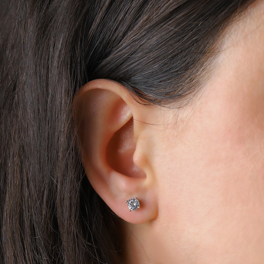 14 Ayar Beyaz Altın Tektaş Pimli Küpe