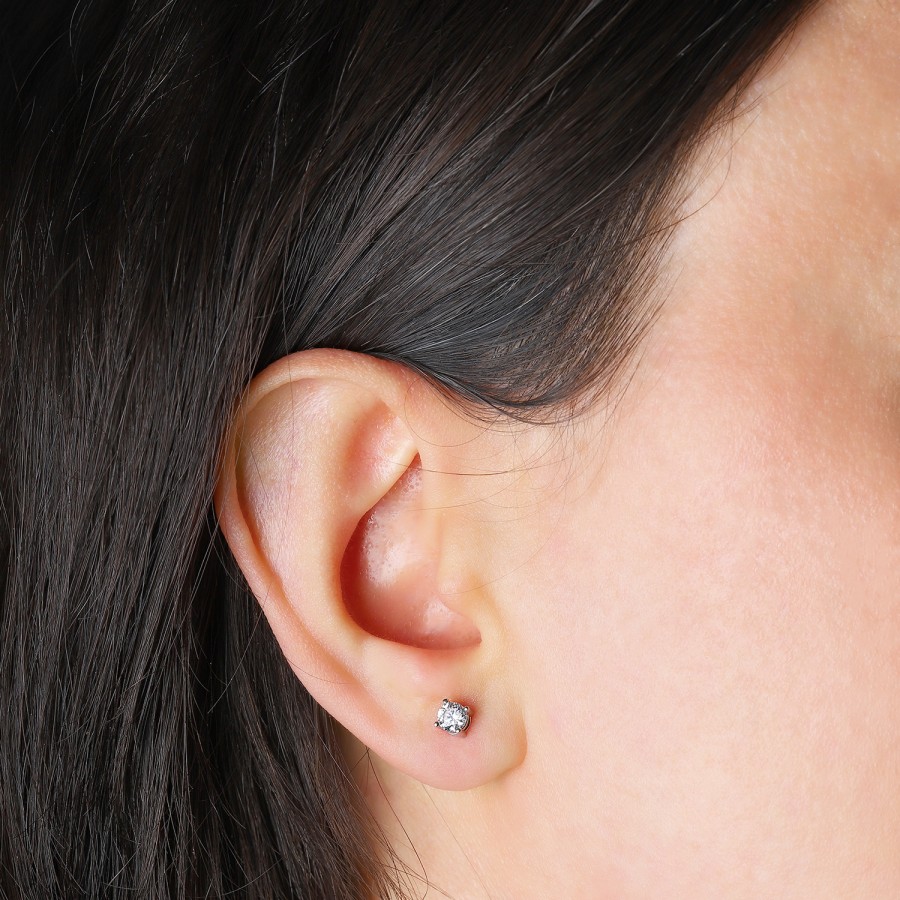 14 Ayar Beyaz Altın Tektaş Küpe