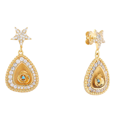 14 Ayar Sarı Altın Yıldız Figürlü Ve Taşlı Küpe