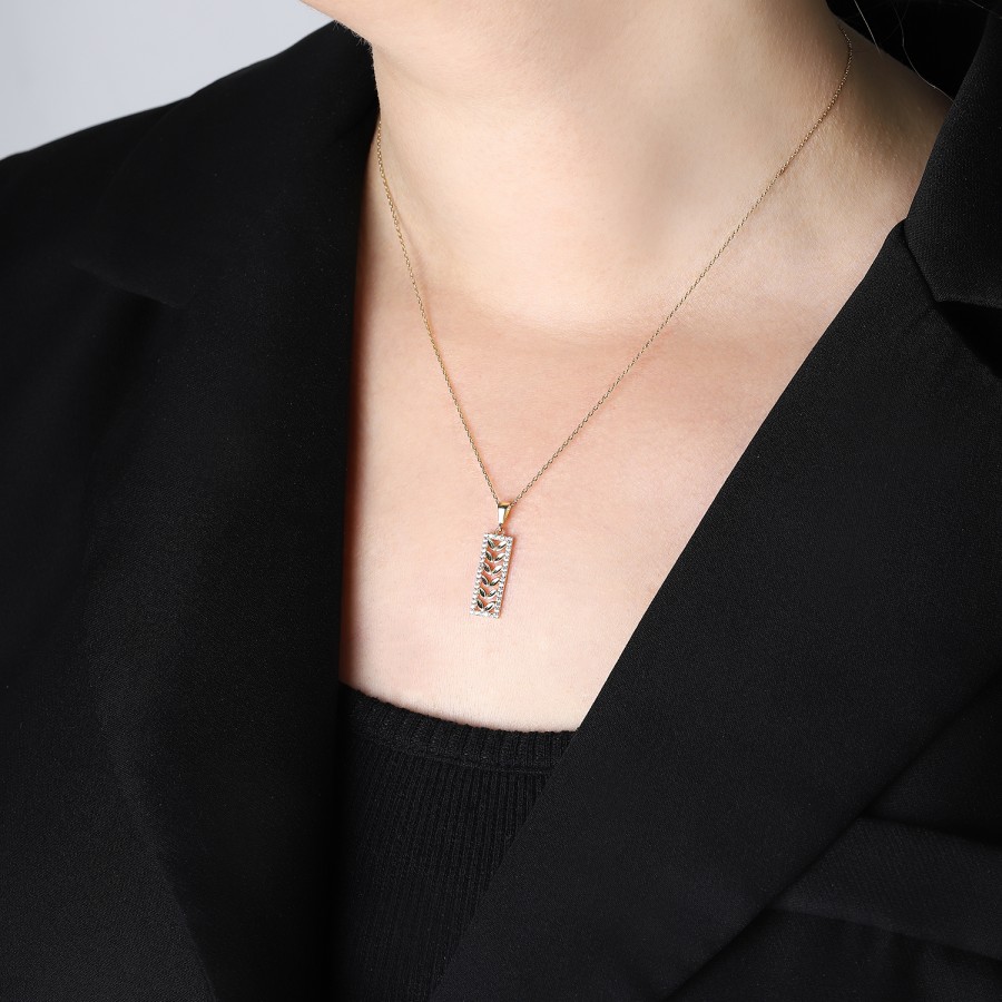 14 Ayar Sarı Altın Çiçek Motifli Taşlı Kolye