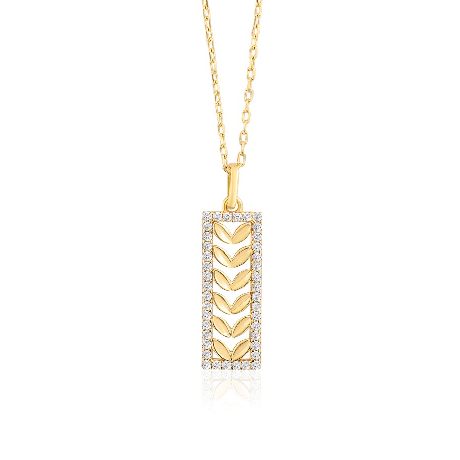 14 Ayar Sarı Altın Çiçek Motifli Taşlı Kolye
