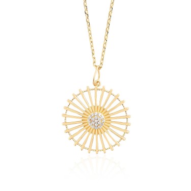 14 Ayar Sarı Altın Tasarım Taşlı Kolye