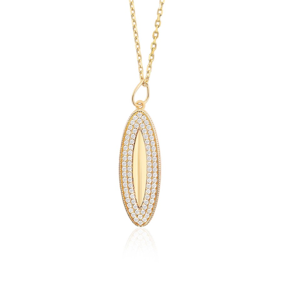 14 Ayar Sarı Altın Badem Modeli Taşlı Kolye