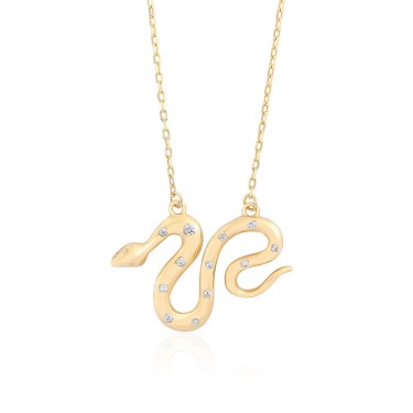 14 Ayar Sarı Altın Yılan Figürlü Taşlı Kolye