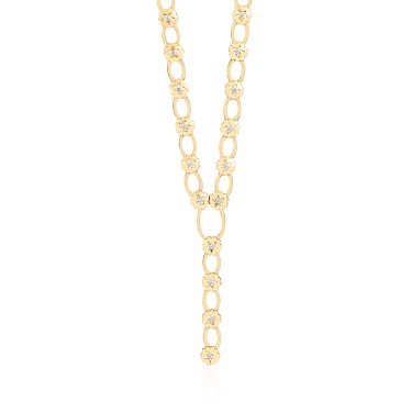 14 Ayar Sarı Altın Çiçek Figürlü Halka Zincir Taşlı Kolye