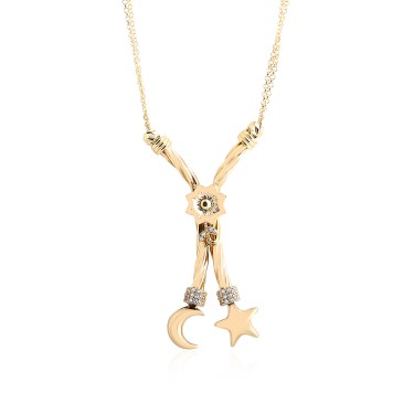 14 Ayar Sarı Altın Ay Ve Yıldız Figürlü Sallantılı Kolye