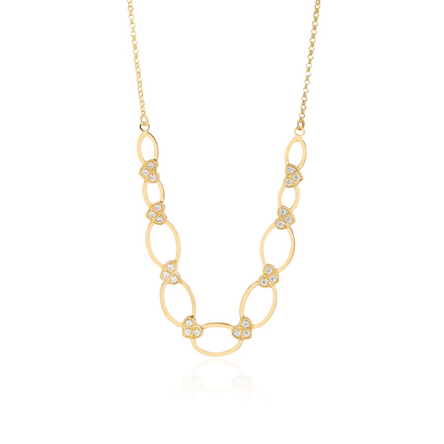 14 Ayar Sarı Altın Halka Detaylı Taşlı Kolye