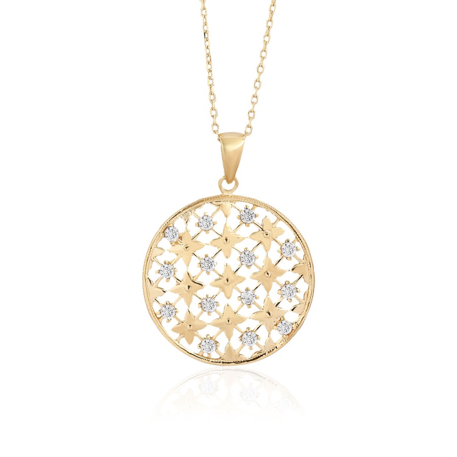 14 Ayar Sarı Altın Çiçek Figürlü Taşlı Kolye