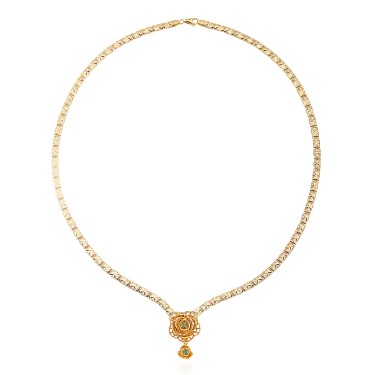 14 Ayar Sarı Altın Gül Figürlü Taşlı Kolye