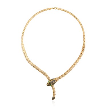 14 Ayar Sarı Altın Yılan Figürlü Taşlı Kolye