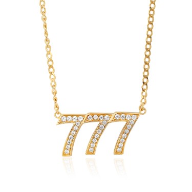 14 Ayar Sarı Altın 777 Taşlı Kolye