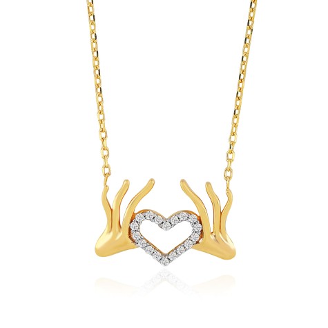 14 Ayar Sarı Altın Kalpli El Taşlı Kolye