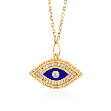 14 Ayar Sarı Altın Göz Figürlü Mineli Taşlı Kolye