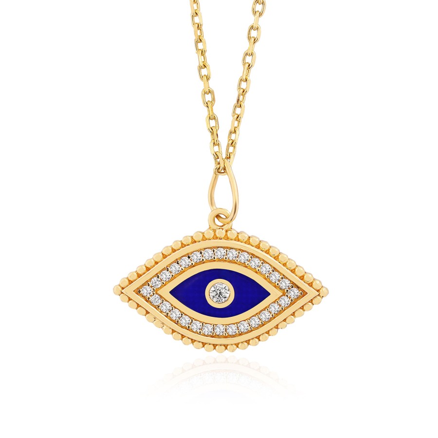 14 Ayar Sarı Altın Göz Figürlü Mineli Taşlı Kolye