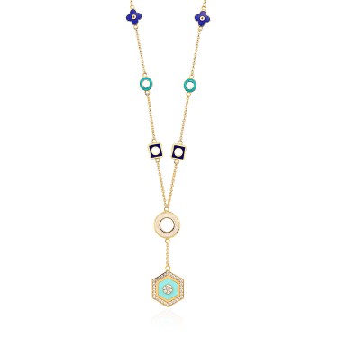 14 Ayar Sarı Altın Çok Renkli Mineli Taşlı Kolye