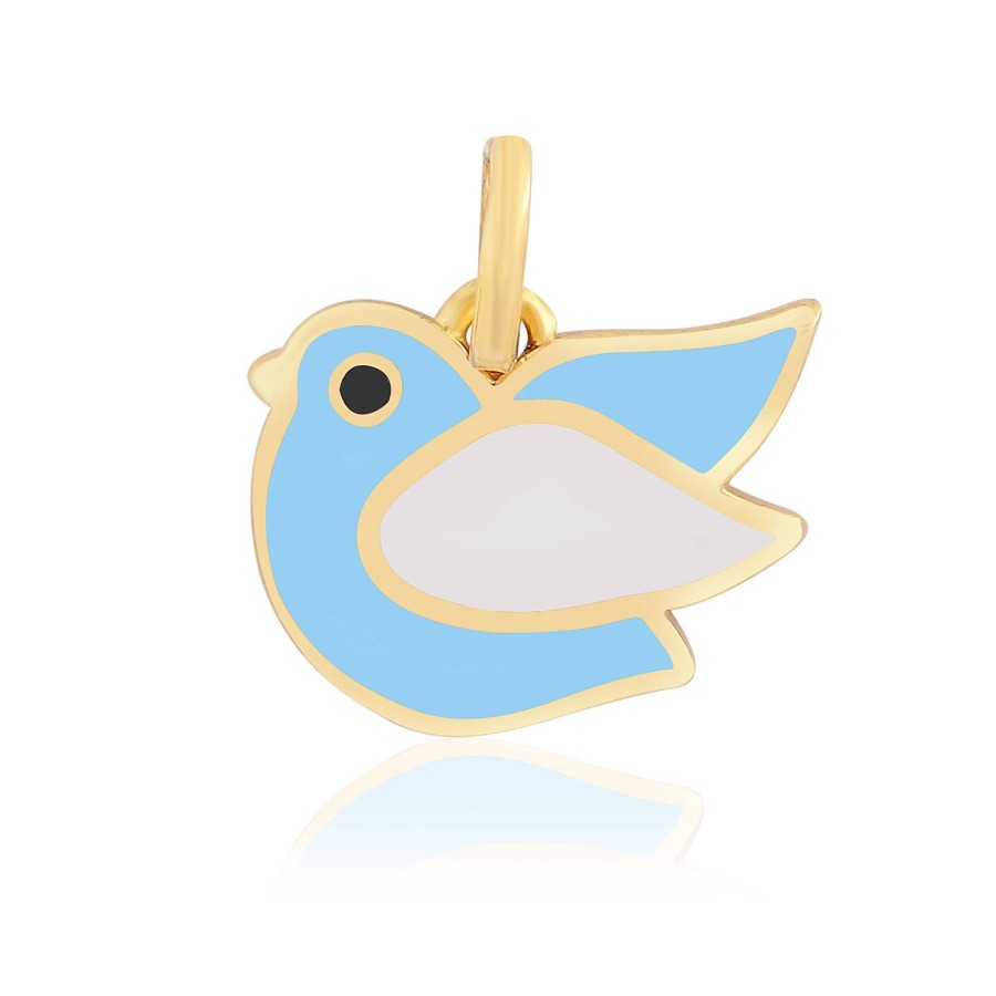 14 Ayar Sarı Altın Kuş Tasarımlı Mineli Kolye Ucu